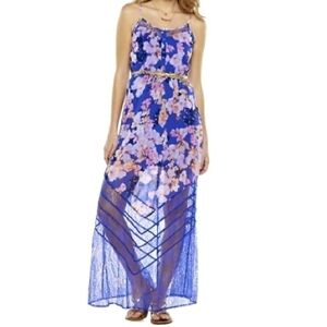 🎀👗 NWT Candie's Dress Blue Floral Sheer Chevron